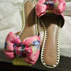 Betsey Johnson Pink Floral Bow Slides